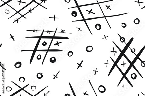 Seamless decorative pattern of tic-tac-toe on a white background