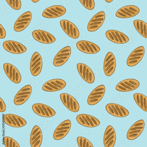 Seamless pattern of simple bread illustration on blue background