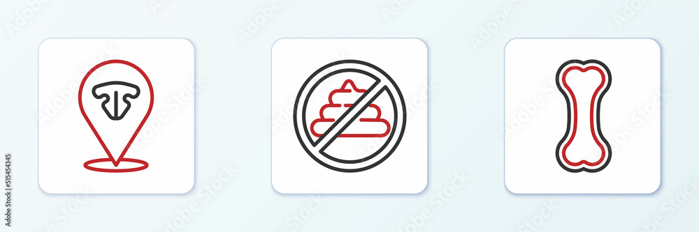Set line Dog bone, Cat nose and No shit icon. Vector Set line Dog bone, Cat nose and No shit icon. Vector