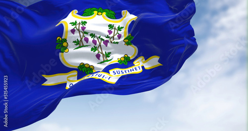 The state flag of Connecticut waving in the wind. Connecticut is the southernmost state in the New England region of the United States. Democracy and independence. US state. photo