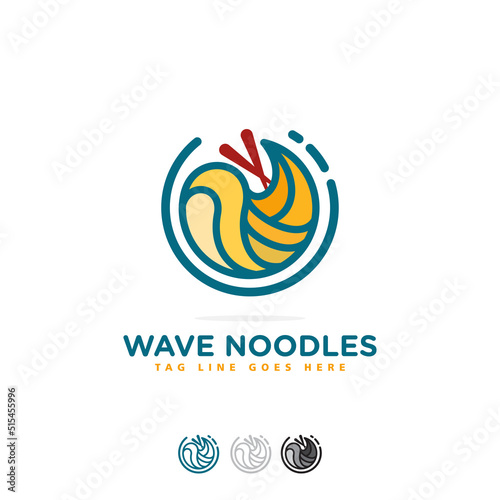 creative simple wave with noodles logo concept, linear style food noodles restaurant logo illustration, vector template emblems
