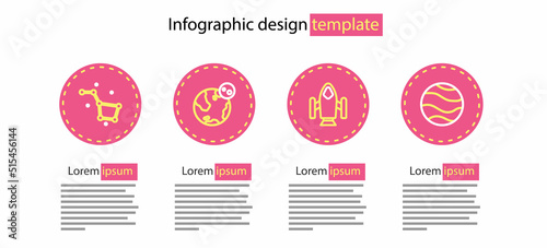 Set line Rocket ship, Planet, Earth globe and Great Bear constellation icon. Vector