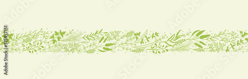Green nature seamless pattern, herbal background, fresh hand drawn vector design