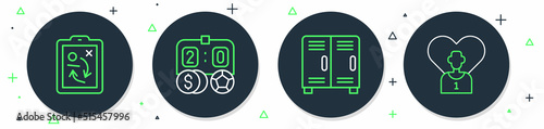 Set line Football betting money, Locker or changing room, Planning strategy concept and soccer player icon. Vector