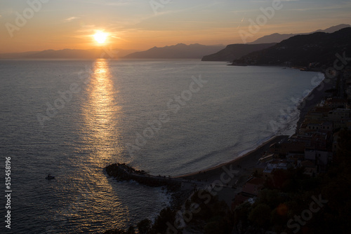 Sunset on the sea. Marine landscape at sunset with sun reflected on the sea.