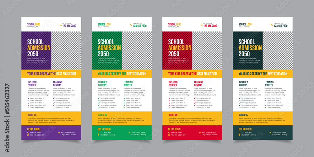 Professional School Admission DL Flyer Vector Design Template, Creative Colrful Back to School Admission Rack Card Layout, Modern Print Ready Template Banner for Education Business