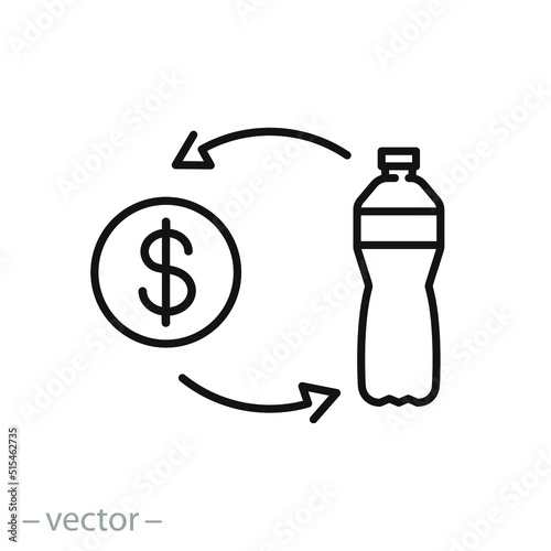 cash back on plastic, deposit bottle icon, returning money, thin line symbol on white background - editable stroke vector illustration photo