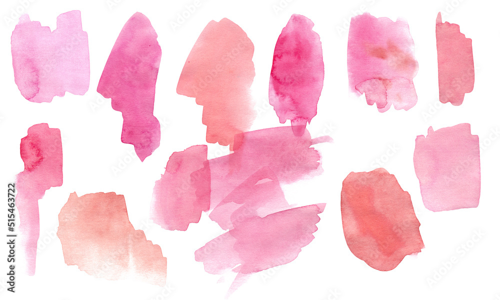 Watercolor hand-painted abstract spread pink colors stain illustration texture on white background