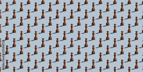 Chess. Seamless pattern made of black Queens on light gray background.