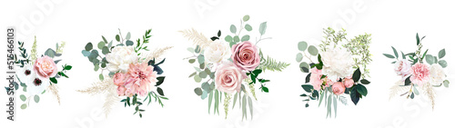 Stampa su tela Blush pink rose, ranunculus, dahlia, peony, hydrangea, anemone, carnation flower