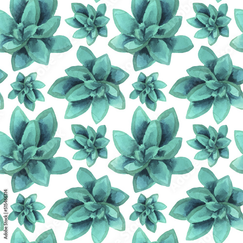 Succulents watercolor seamless pattern background for fabric, wallpaper, wrapping paper.