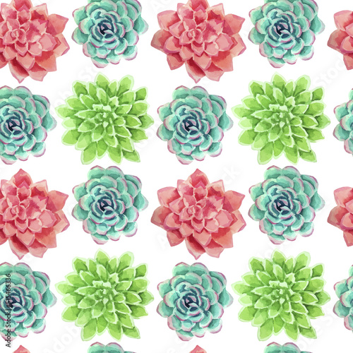 Succulents watercolor seamless pattern background for fabric, wallpaper, wrapping paper.