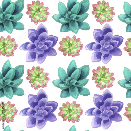 Succulents watercolor seamless pattern background for fabric  wallpaper  wrapping paper.
