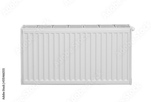 Modern panel radiator on white background. Heating system