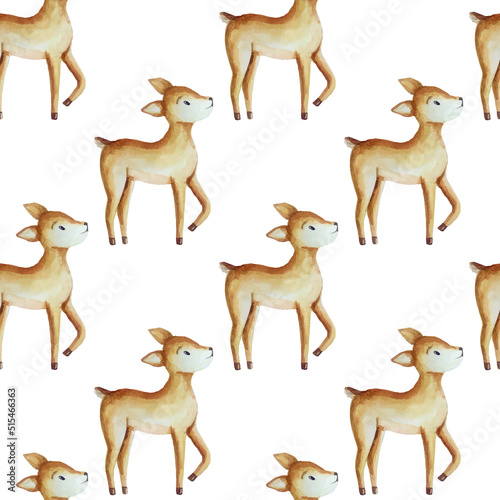 Cute deers watercolor seamless pattern background for fabric, wallpaper, wrapping paper.