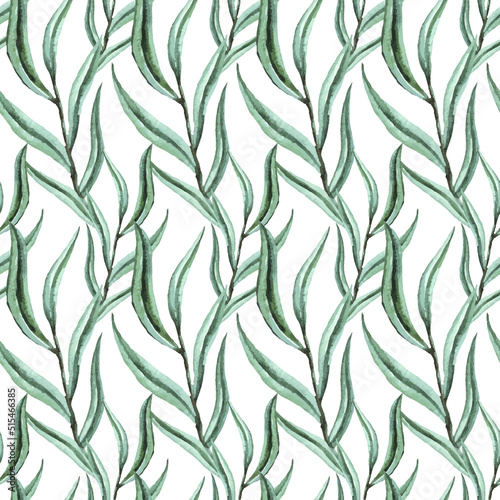 Eucalyptus watercolor seamless pattern background for fabric, wallpaper, wrapping paper.