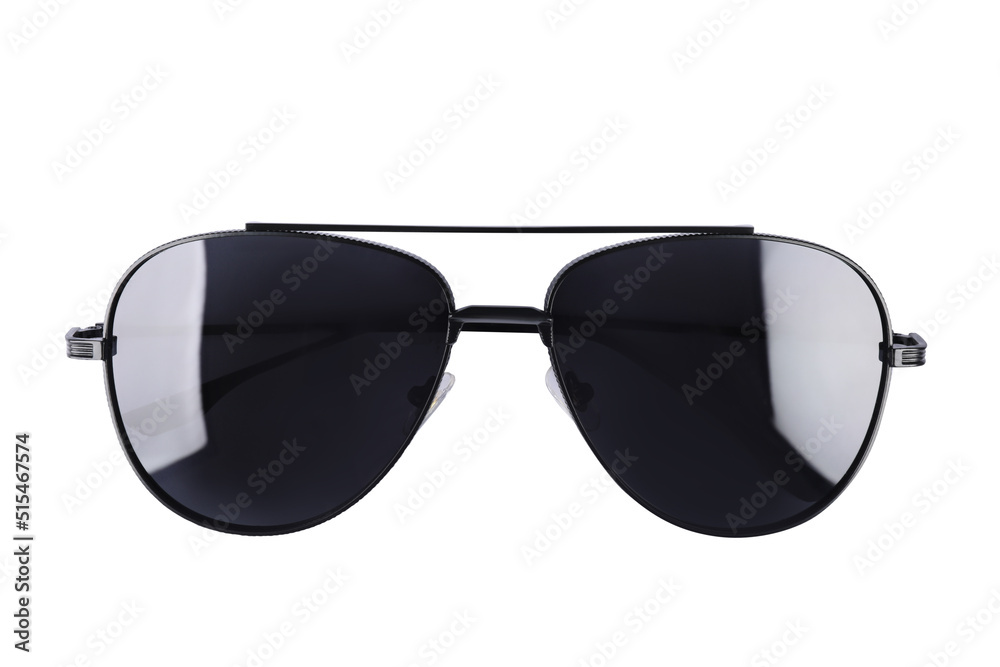 New stylish aviator sunglasses isolated on white, top view New stylish aviator sunglasses isolated on white, top view