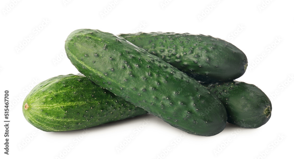 Whole fresh green cucumbers on white background Whole fresh green cucumbers on white background