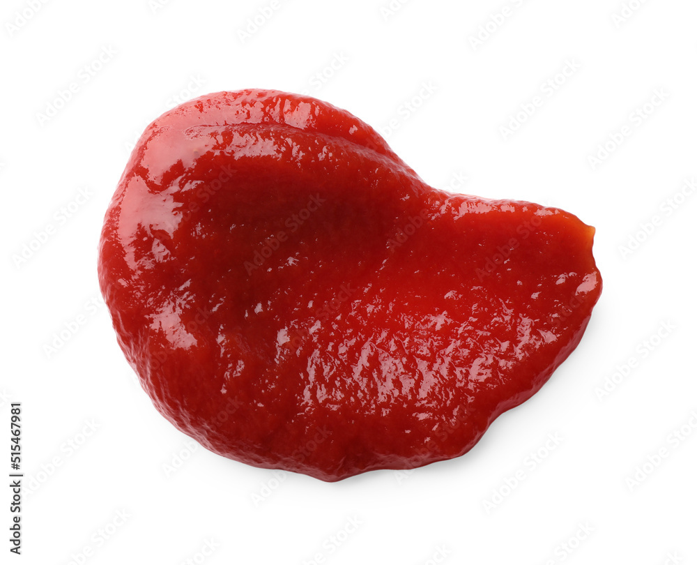 Smear of tasty ketchup isolated on white, top view Smear of tasty ketchup isolated on white, top view