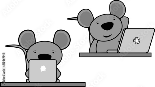 little mouse kid character cartoon computer learning pack in vector format