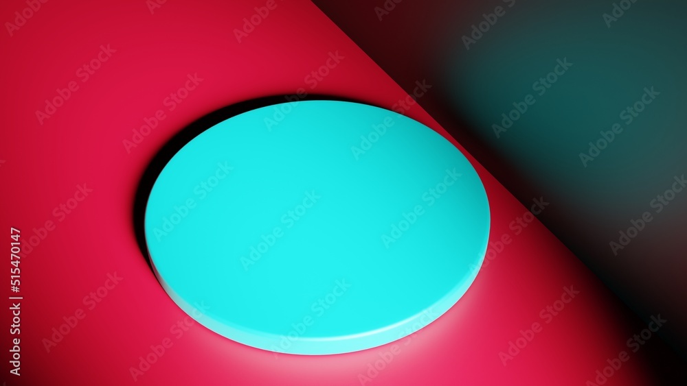 3D rendering. 3d illustration.Top view of a platform to display products. Blue circular platform 3D rendering. 3d illustration.Top view of a platform to display products. Blue circular platform