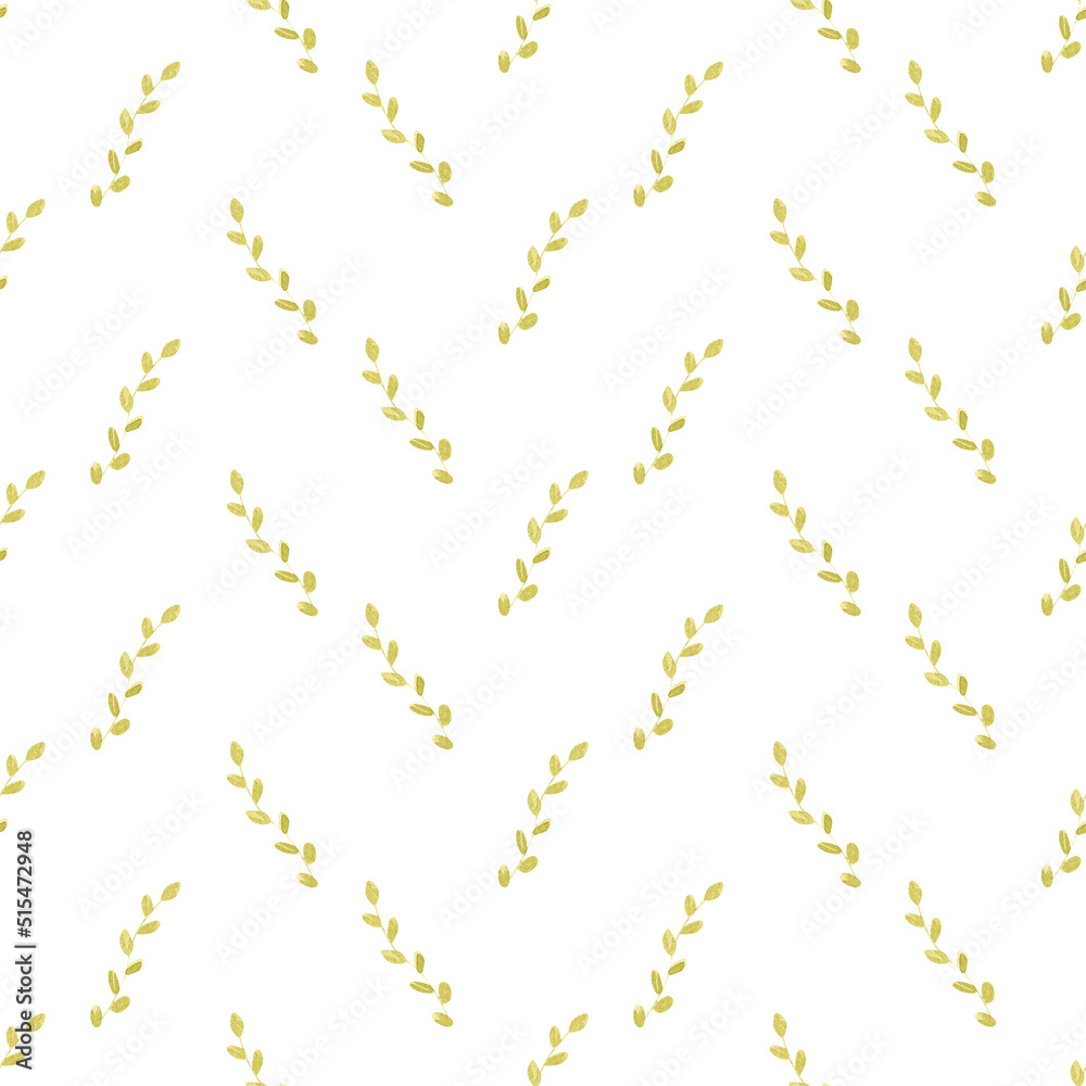 Fototapeta premium Seamless herbal pattern.Watercolor floral background with green leaves and branches for textile, wallpaper, home decor