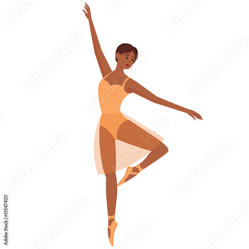 Ballet dancer. Beautiful graceful dancing ballerina with dark skin tone, vector illustration