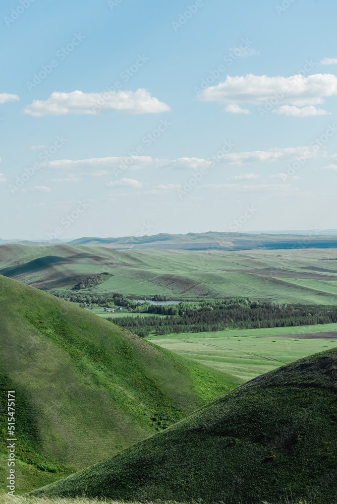 mountains nature and green fields