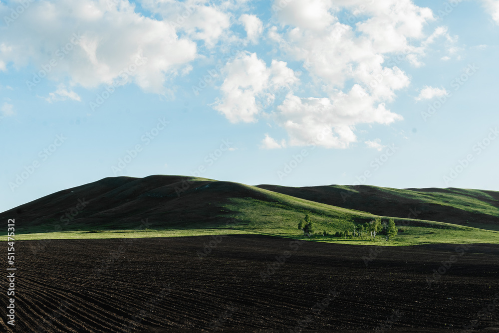 mountains nature and green fields