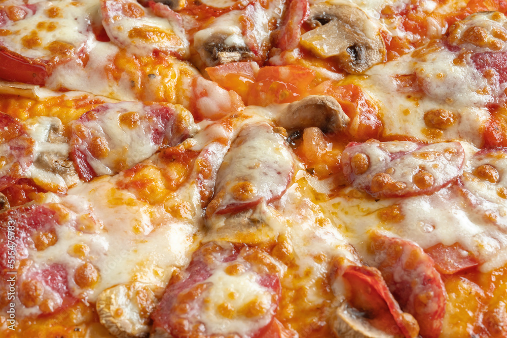 Slices of pizza with mushrooms, cheese and tomatoes on a plate. Slices of pizza with mushrooms, cheese and tomatoes on a plate.