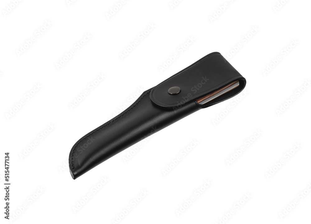 Modern hunting knife with silver blade and rubber handle. Steel arms. Isolate on a white back Modern hunting knife with silver blade and rubber handle. Steel arms. Isolate on a white back