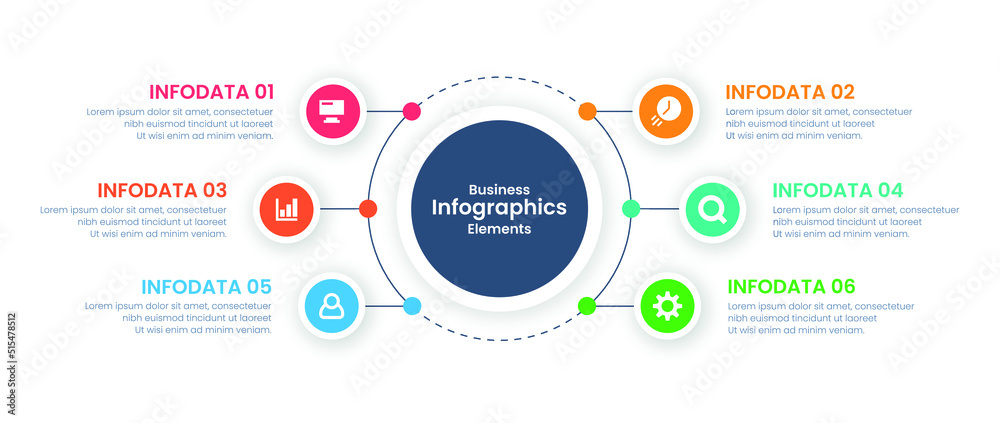 Infographic template design, Vector infographic design with 6 options or steps, Colorful gradient infographic design, Business infographic template for presentation, brochure, diagram, flow charts Infographic template design, Vector infographic design with 6 options or steps, Colorful gradient infographic design, Business infographic template for presentation, brochure, diagram, flow charts