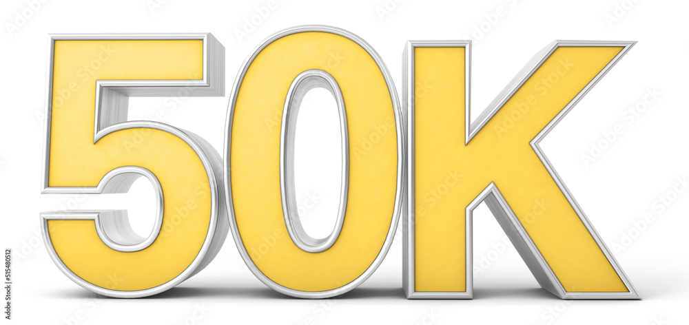 50K 3d. 10k followers isolated on white background. 3D rendering