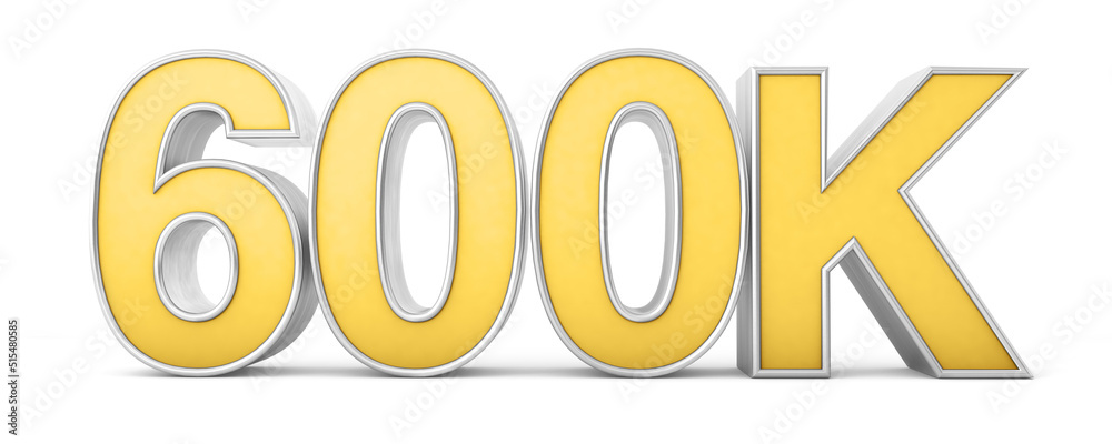 600K 3d. 10k followers isolated on white background. 3D rendering 600K 3d. 10k followers isolated on white background. 3D rendering