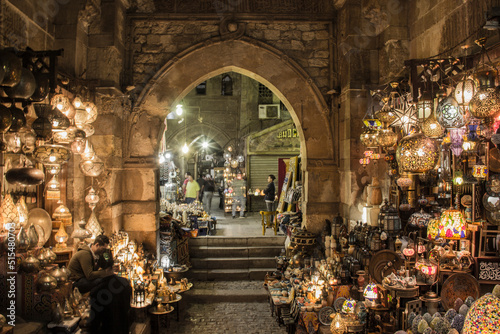 Selling souvenirs at the famous Khan el Khalili market in Old Cairo photo