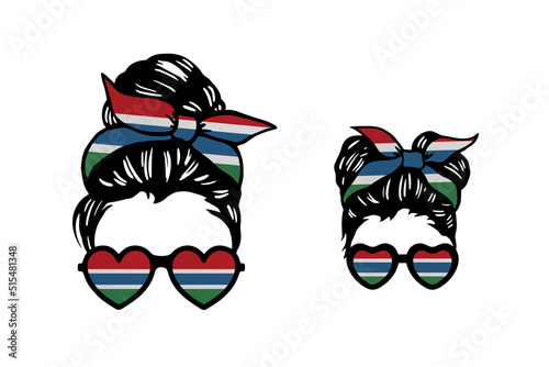 Family clip art in colors of national flag on white background. Gambia