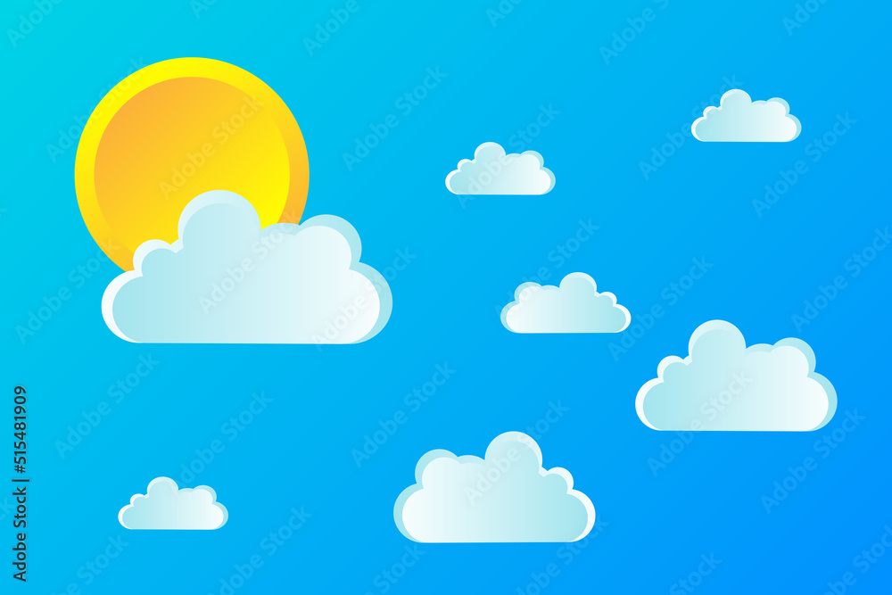 Clear summer sky with white fluffy clouds. Summer jpg image background with sun and clouds. Paper cut and digital crafts style. copy space for text.
Clear summer sky with white fluffy clouds. Summer jpg image background with sun and clouds. Paper cut and digital crafts style. copy space for text.