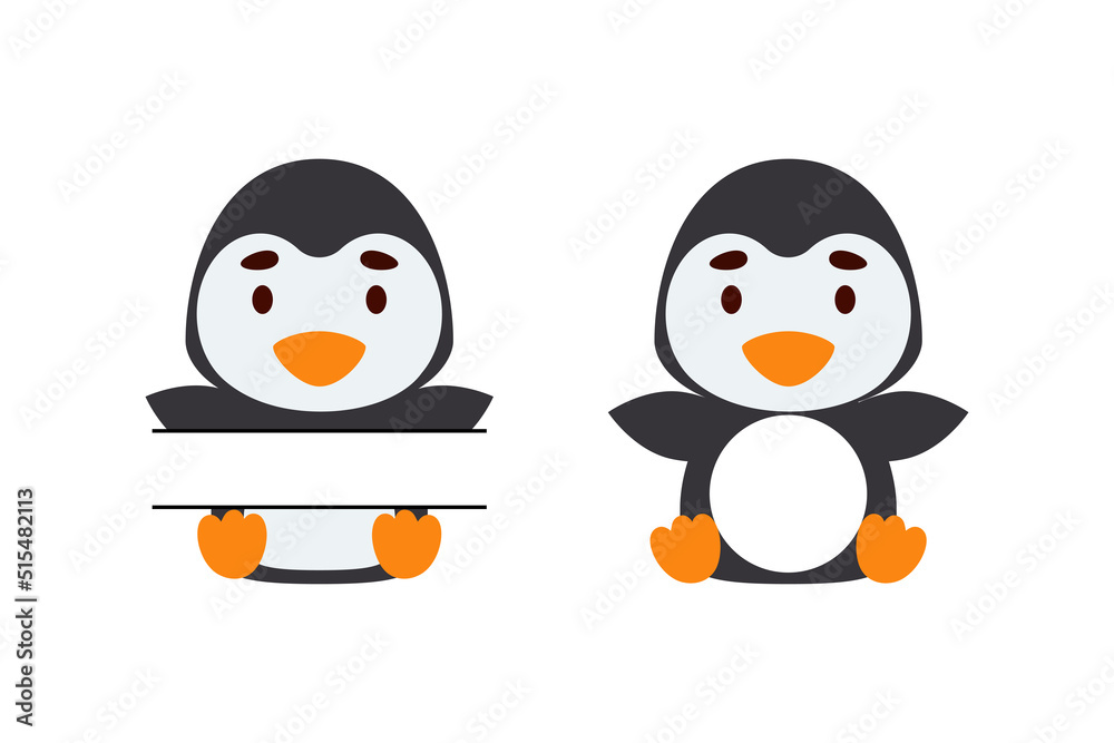 Fototapeta premium Cute little penguin split monogram. Funny cartoon character for kids t-shirts, nursery decoration, baby shower, greeting cards, invitations, scrapbooking, home decor. Vector stock illustration