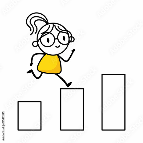 Woman jumping for his goal isolated on white background. Success business concept. Vector stock illustration
