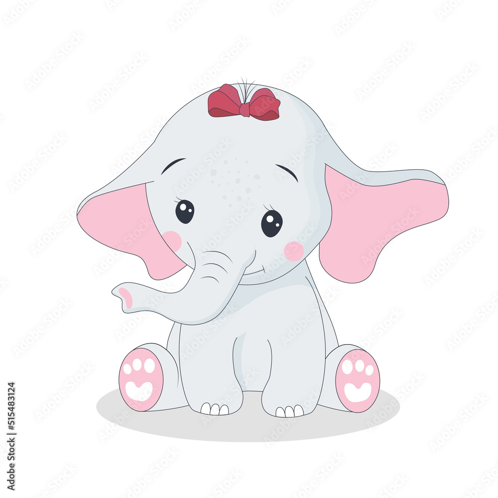 Fototapeta premium Cartoon baby elephant isolated on white