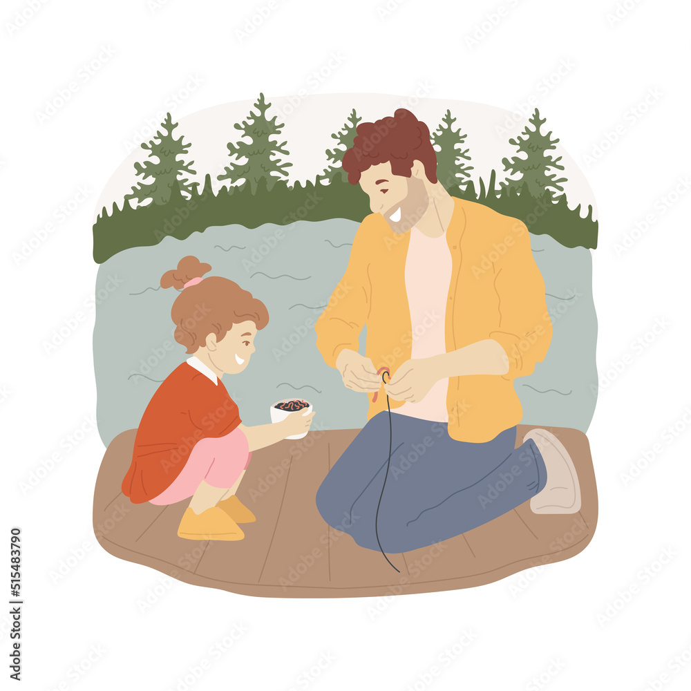 Live bait isolated cartoon vector illustration. Man hooks the live bate ...