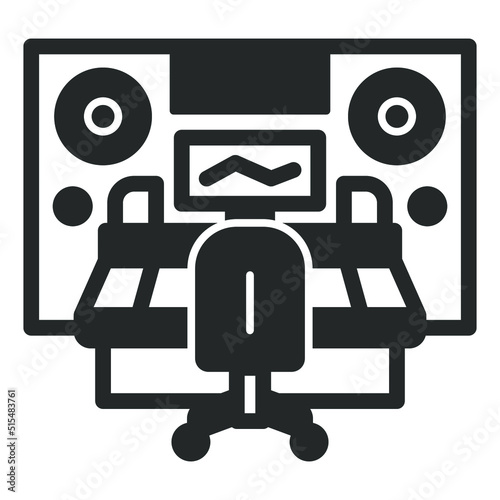 Recording studio with work slot and chair, sound engineer work place - vector sign, web icon, illustration on white background, glyph style