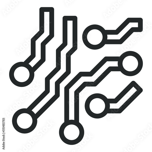 Fragment of a circuit board, etched tracks for placing microcircuits, radio components - vector sign, web icon, illustration on a white background, outline style