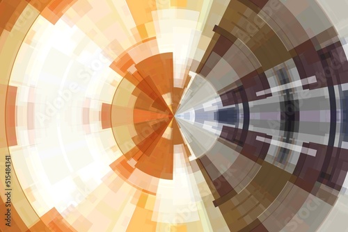 Orange and brown abstract technology circle tunnel background.