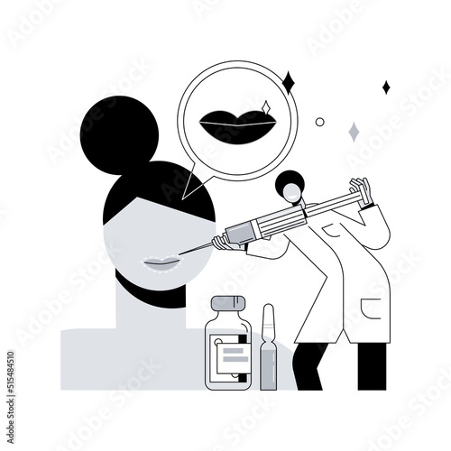 Lip injections abstract concept vector illustration. Filler cosmetic procedure, plump lips method, hyaluronic acid, improve appearance, facial plastic injection, botulinum toxin abstract metaphor.