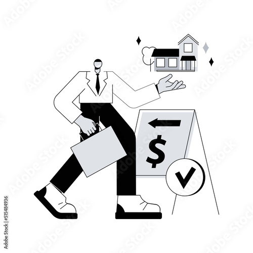 Real estate agent abstract concept vector illustration. Real estate market, agent demonstrating house, buying new appartment with a realtor, commercial property investment abstract metaphor.