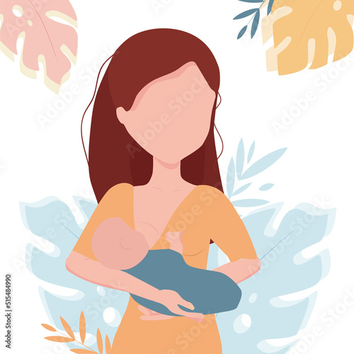 Motherhood.Woman breastfeeding her baby.Vector illustration.Ready logo.