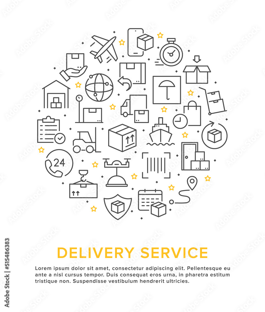 Online delivery service concept. Vector illustration of parcel delivery and shipping, order tracking, logistics. Concept for web design, banner, mobile application of fast delivery service, marketing