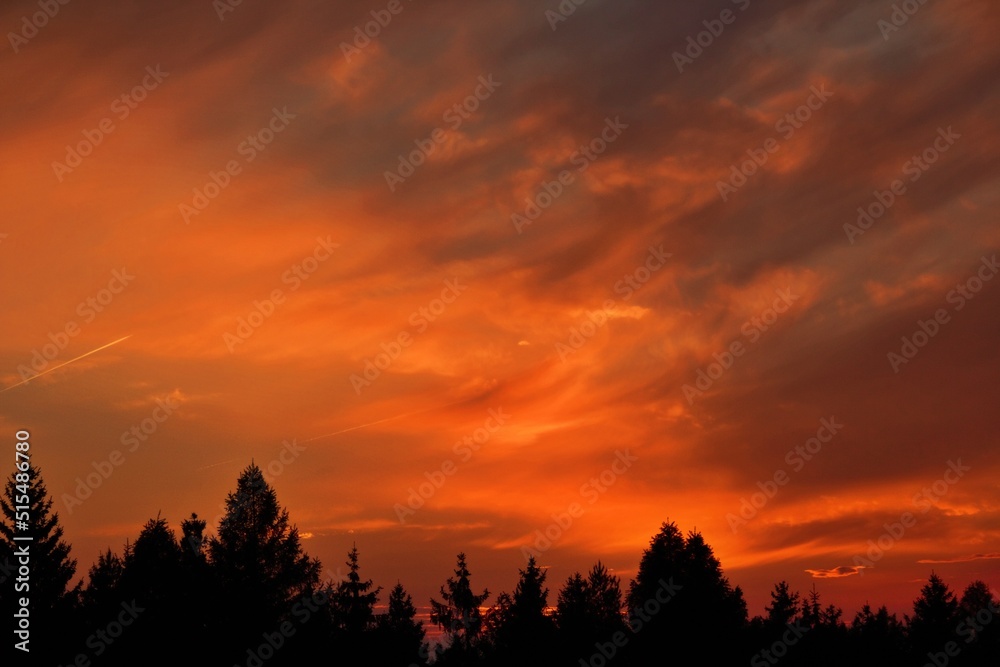 Fototapeta premium Sunset on Szybowcowa mountain, Jezpow Sudecki