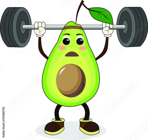 cartoon android with dumbbells avocado